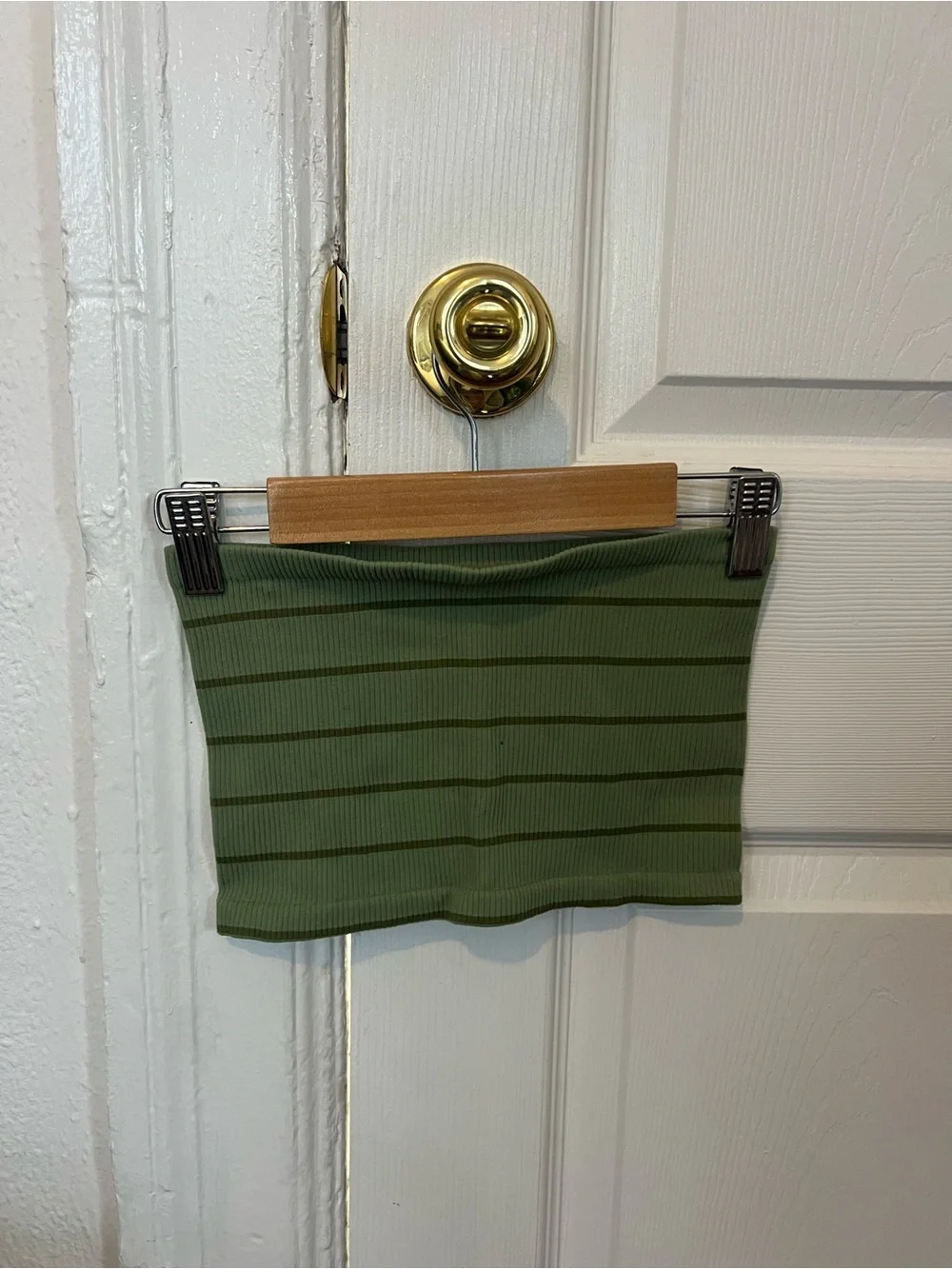 Free People Olive Green Ribbed Tube top with Dark Stripe
